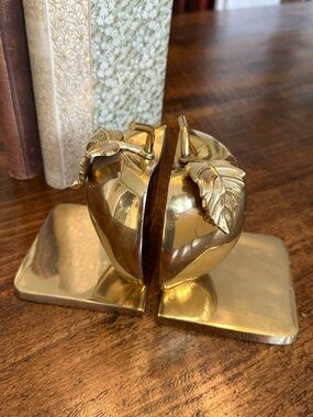 Vintage Solid Brass Sliced Apple Bookends - Set of 2